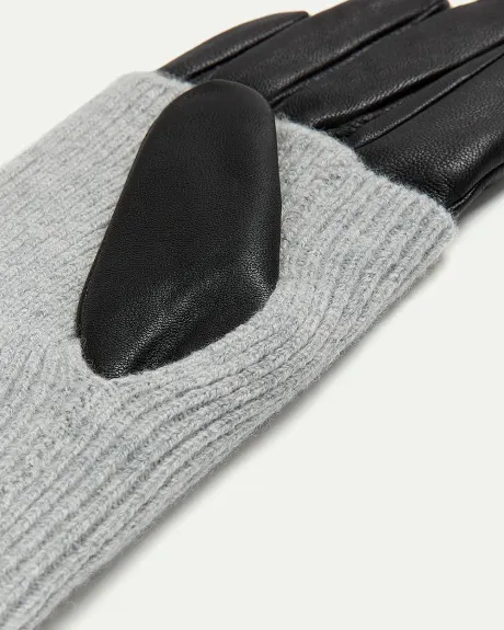 Leather Gloves with Knit Fold-Over