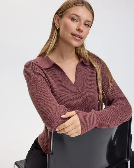 Long-Sleeve Cashmere-Blend Sweater with Johnny Collar