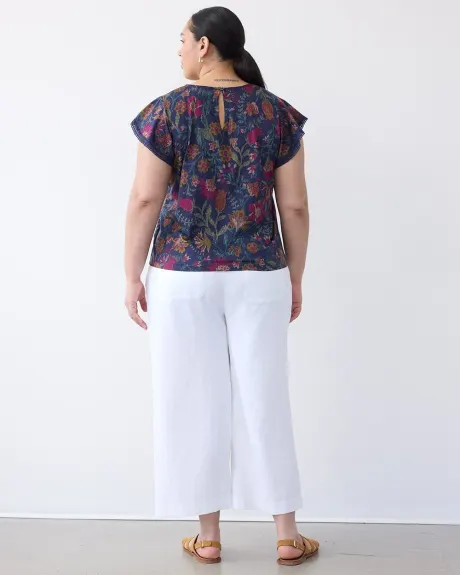 Crew-Neck Tencel Tee with Short Flutter Sleeves