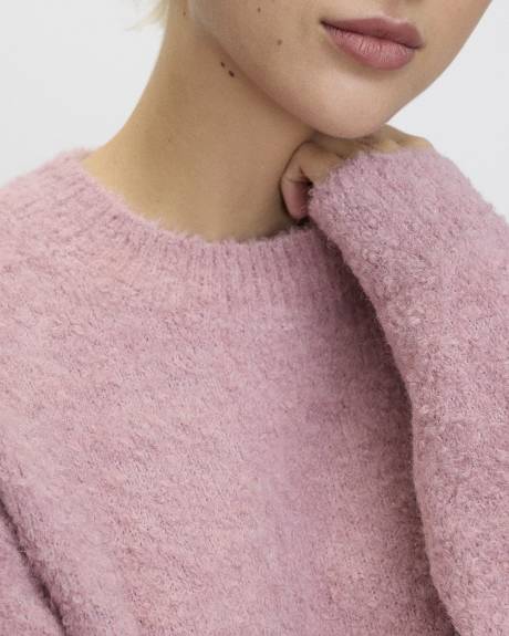 Long-Sleeve Crew-Neck Loose Bouclé Pullover