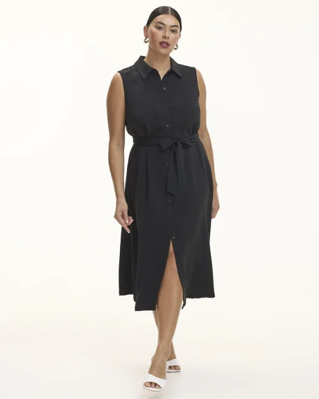 Sleeveless Buttoned-Down Midi Dress with Shirt Collar