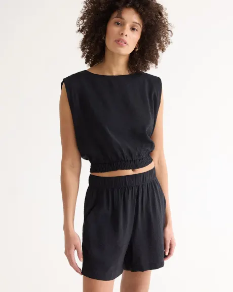 Sleeveless Crew-Neck Blouse with Elastic Hem