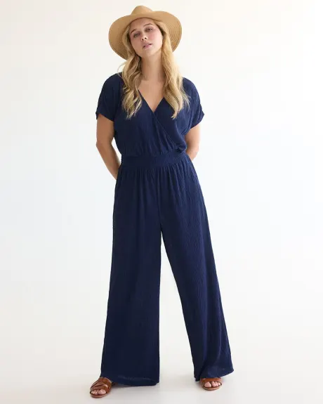 Short-Sleeve Sheer Cover-up Jumpsuit