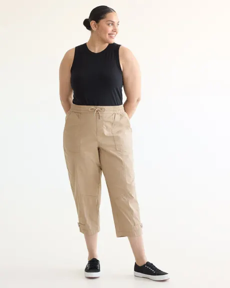 Pantalon capri à taille haute et jambe droite en popeline