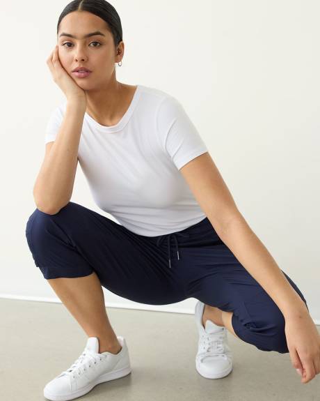 Pantalon capri à taille haute et jambe droite en popeline - Petite