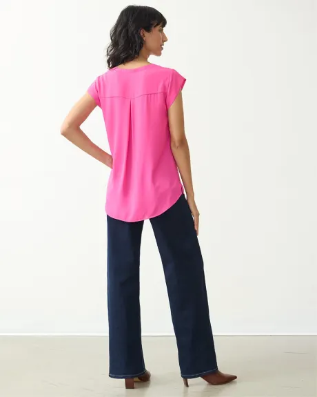 Cap-Sleeve Blouse with Split Neckline - R Essentials