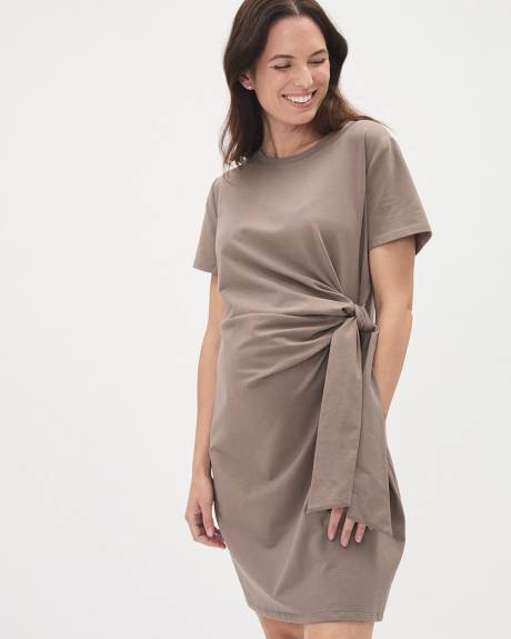 Crew-Neck Short Sleeve Dress with Front Tie - Thyme Maternity