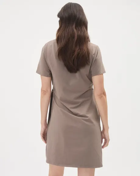 Crew-Neck Short Sleeve Dress with Front Tie - Thyme Maternity