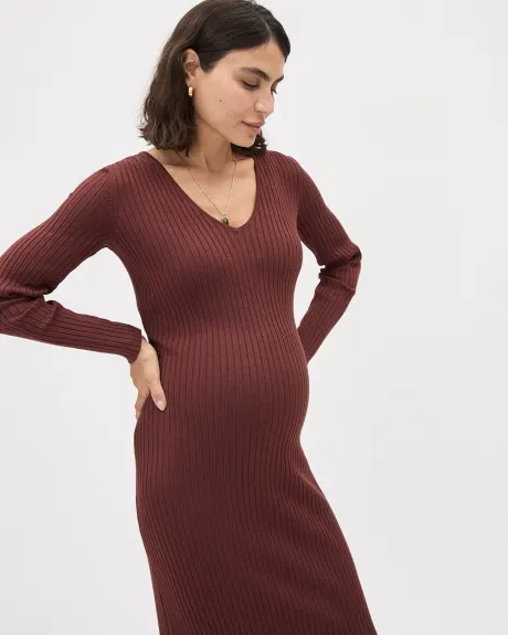 Long-Sleeve V-Neck Maxi Dress - Thyme Maternity