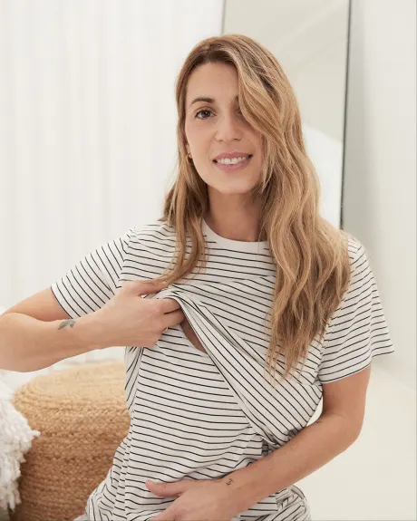 Striped Short-Sleeve Nursing Tee - Thyme Maternity