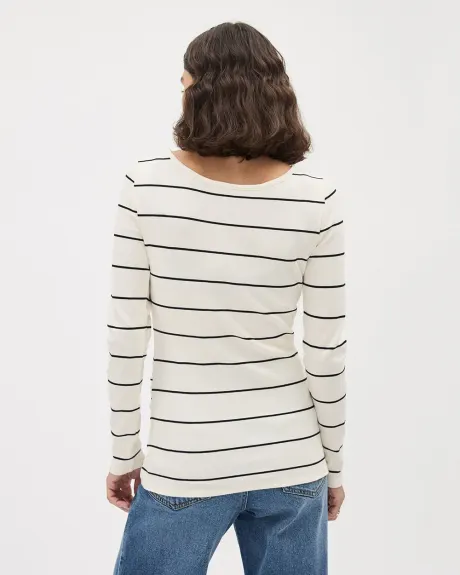 Long-Sleeve Ribbed Top with Side Shirrings - Thyme Maternity