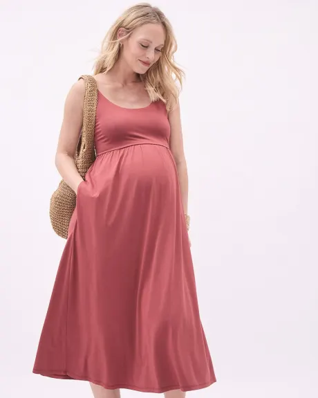 Fit and Flare Sleeveless Midi Dress with Pockets - Thyme Maternity