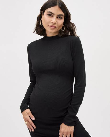 Long-Sleeve Mock-Neck Ribbed Dress - Thyme Maternity