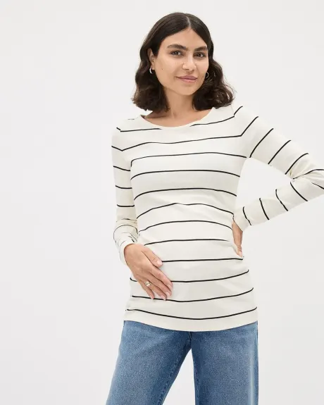 Long-Sleeve Ribbed Top with Side Shirrings - Thyme Maternity