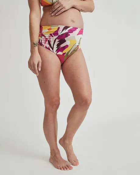 High-Waist Bikini Bottom with Shirring - Thyme Maternity