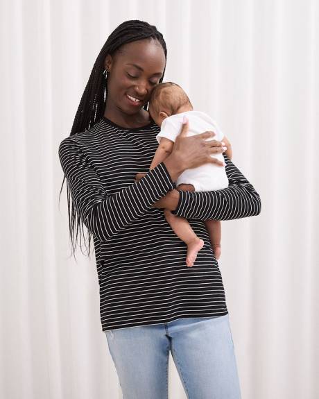 Striped Long-Sleeve Nursing Tee - Thyme Maternity