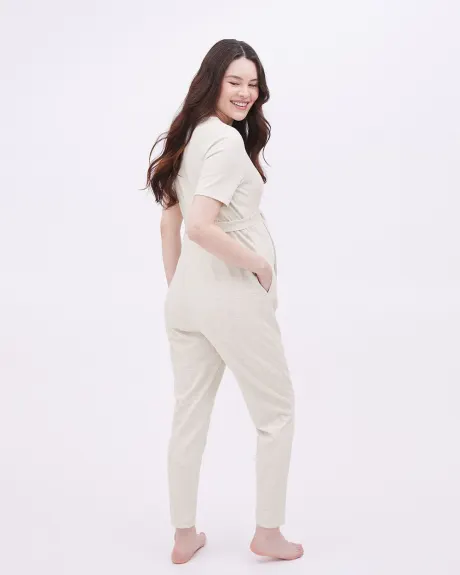 Short-Sleeve V-Neck Jumpsuit - Thyme Maternity