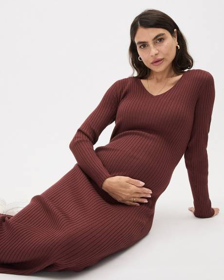 Long-Sleeve V-Neck Maxi Dress - Thyme Maternity