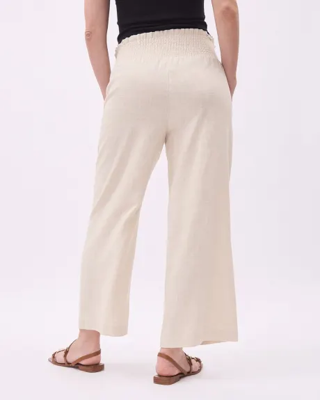 Linen-Blend Cropped Pant with Elastic Waistband - Thyme Maternity