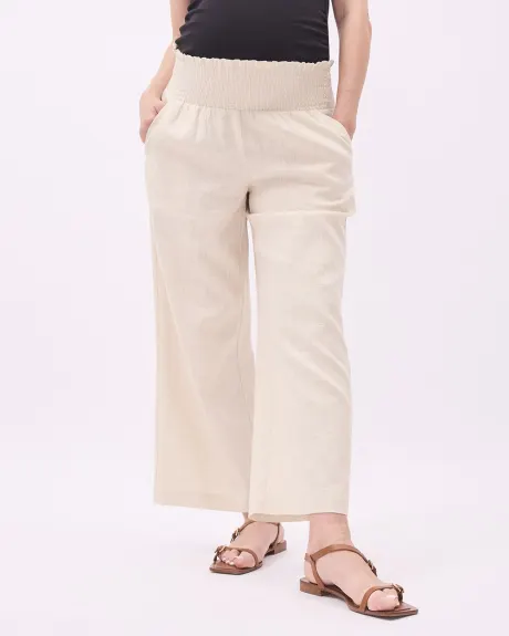 Linen-Blend Cropped Pant with Elastic Waistband - Thyme Maternity