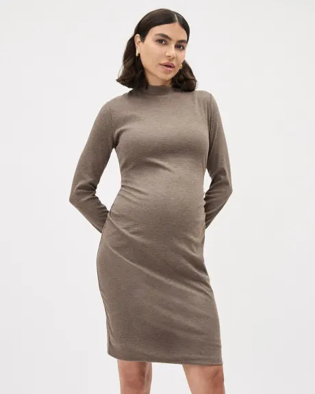 Long-Sleeve Mock-Neck Ribbed Dress - Thyme Maternity