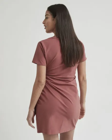 Crew-Neck Short Sleeve Dress with Front Tie - Thyme Maternity