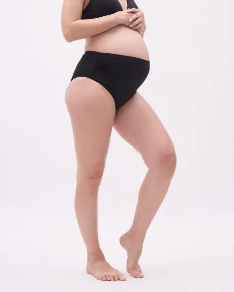 High-Waist Bikini Bottom with Shirring - Thyme Maternity