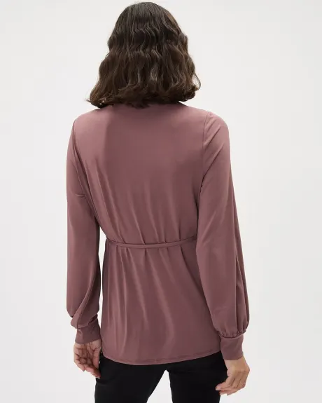 Long-Sleeve Pleated Mock-Neck Top - Thyme Maternity