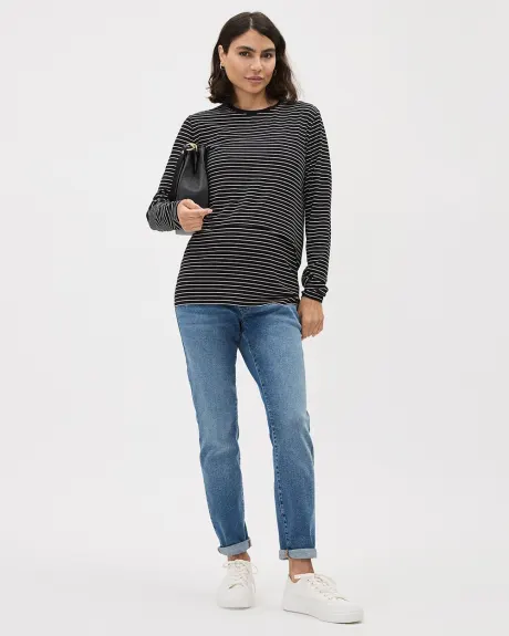 Striped Long-Sleeve Nursing Tee - Thyme Maternity