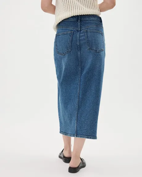 Medium-Wash Midi Denim Skirt - Thyme Maternity