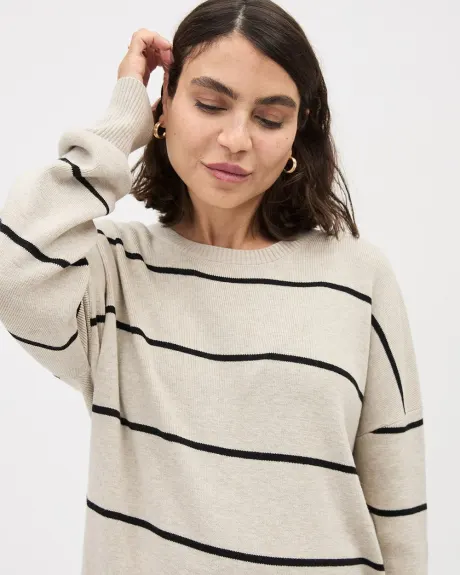 Striped Long-Sleeve Crew-Neck Sweater - Thyme Maternity