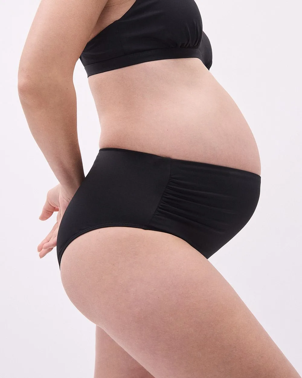 High-Waist Bikini Bottom with Shirring - Thyme Maternity