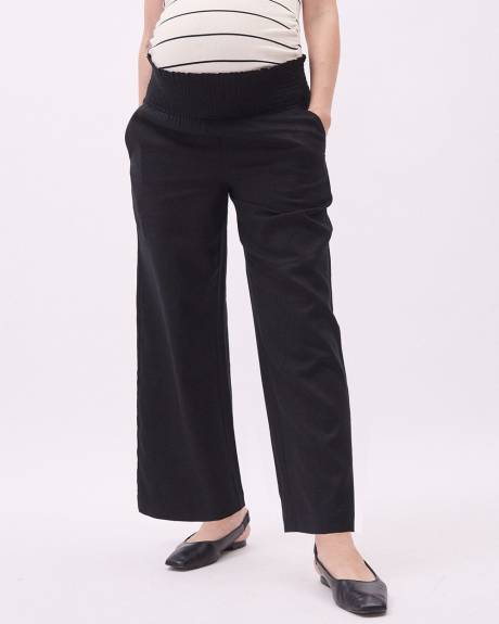 Linen-Blend Cropped Pant with Elastic Waistband - Thyme Maternity