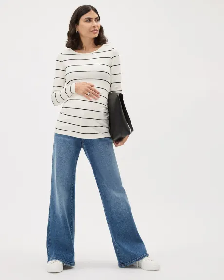 Long-Sleeve Ribbed Top with Side Shirrings - Thyme Maternity