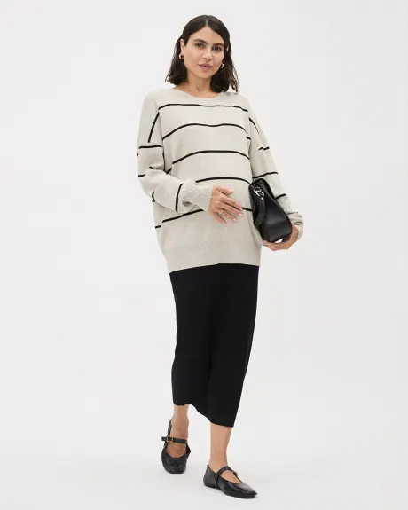 Striped Long-Sleeve Crew-Neck Sweater - Thyme Maternity