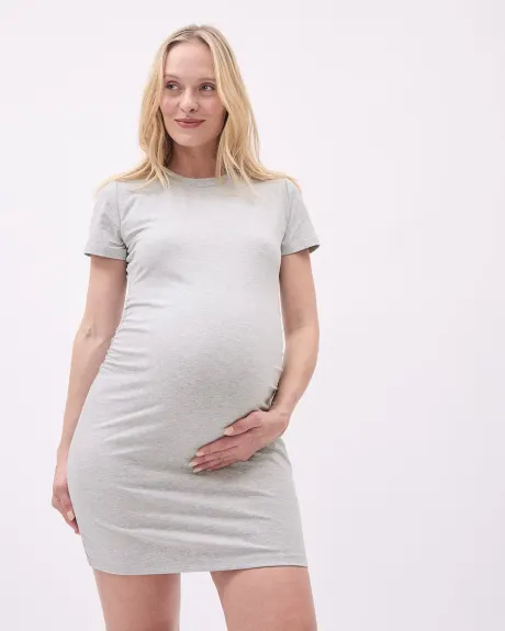 Cotton T-Shirt Dress with Side Shirrings - Thyme Maternity