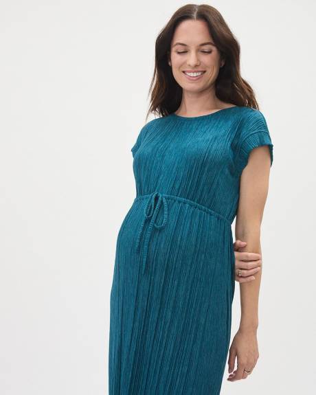 Cap-Sleeve Midi Dress with Adjustable Waist - Thyme Maternity