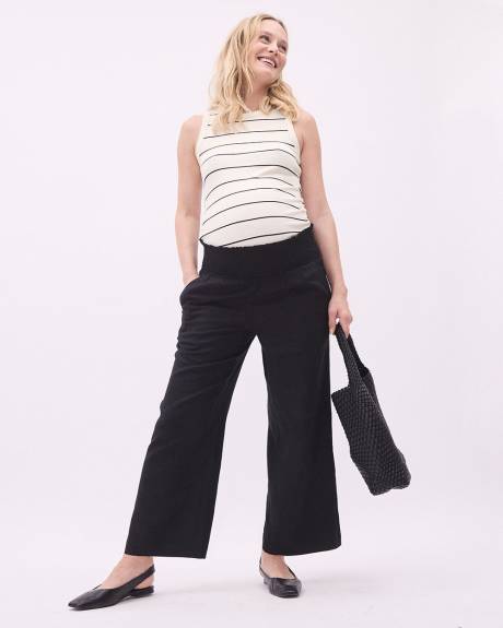 Linen-Blend Cropped Pant with Elastic Waistband - Thyme Maternity