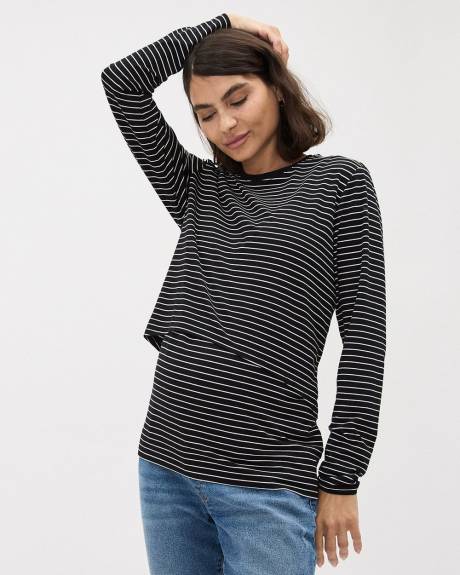 Striped Long-Sleeve Nursing Tee - Thyme Maternity