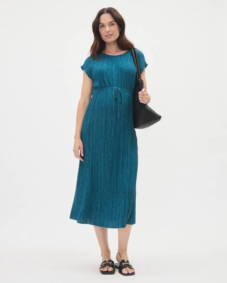 Cap-Sleeve Midi Dress with Adjustable Waist - Thyme Maternity