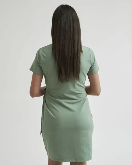 Crew-Neck Short Sleeve Dress with Front Tie - Thyme Maternity