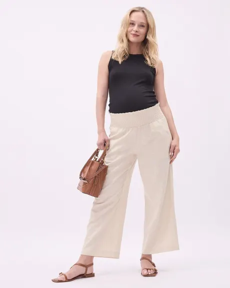 Linen-Blend Cropped Pant with Elastic Waistband - Thyme Maternity