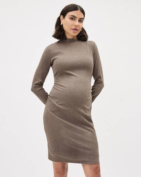 Long-Sleeve Mock-Neck Ribbed Dress - Thyme Maternity