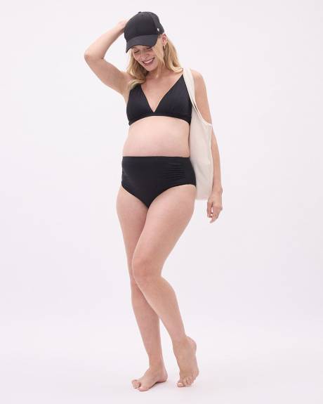 High-Waist Bikini Bottom with Shirring - Thyme Maternity