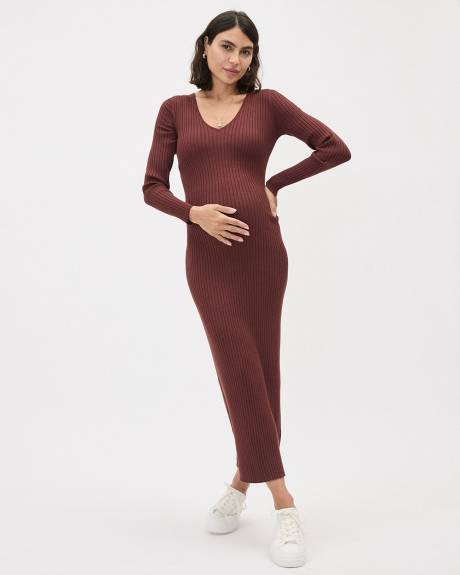 Long-Sleeve V-Neck Maxi Dress - Thyme Maternity