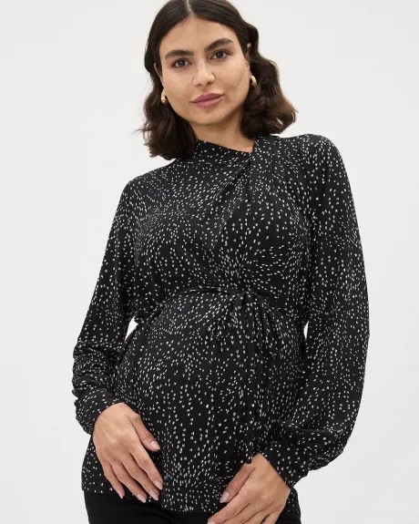 Long-Sleeve Pleated Mock-Neck Top - Thyme Maternity