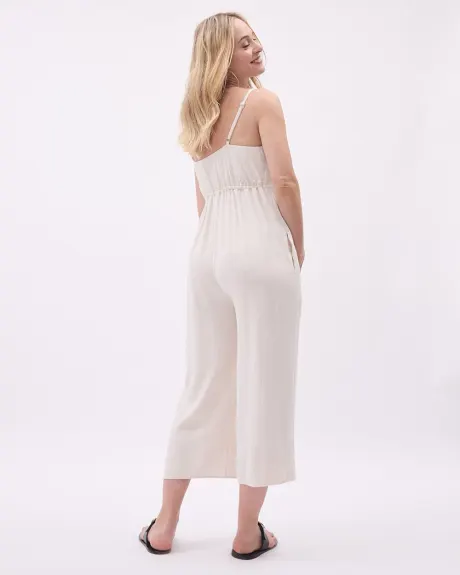 Linen-Blend Wide-Leg Jumpsuit - Thyme Maternity