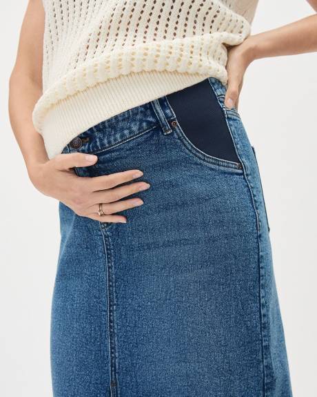 Jupe Midi en Denim à Délavé Moyen - Thyme Maternité