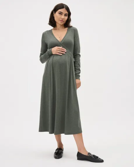 Nursing Wrap Ribbed Sweater Dress - Thyme Maternity