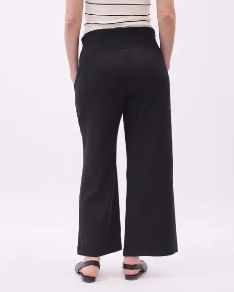 Linen-Blend Cropped Pant with Elastic Waistband - Thyme Maternity